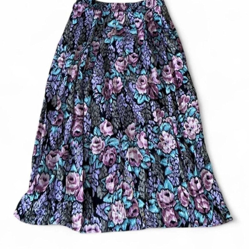 Vintage Russ Whimsy Goth Floral‎ Midi Skirt Romantic A-Line Festival Coachella